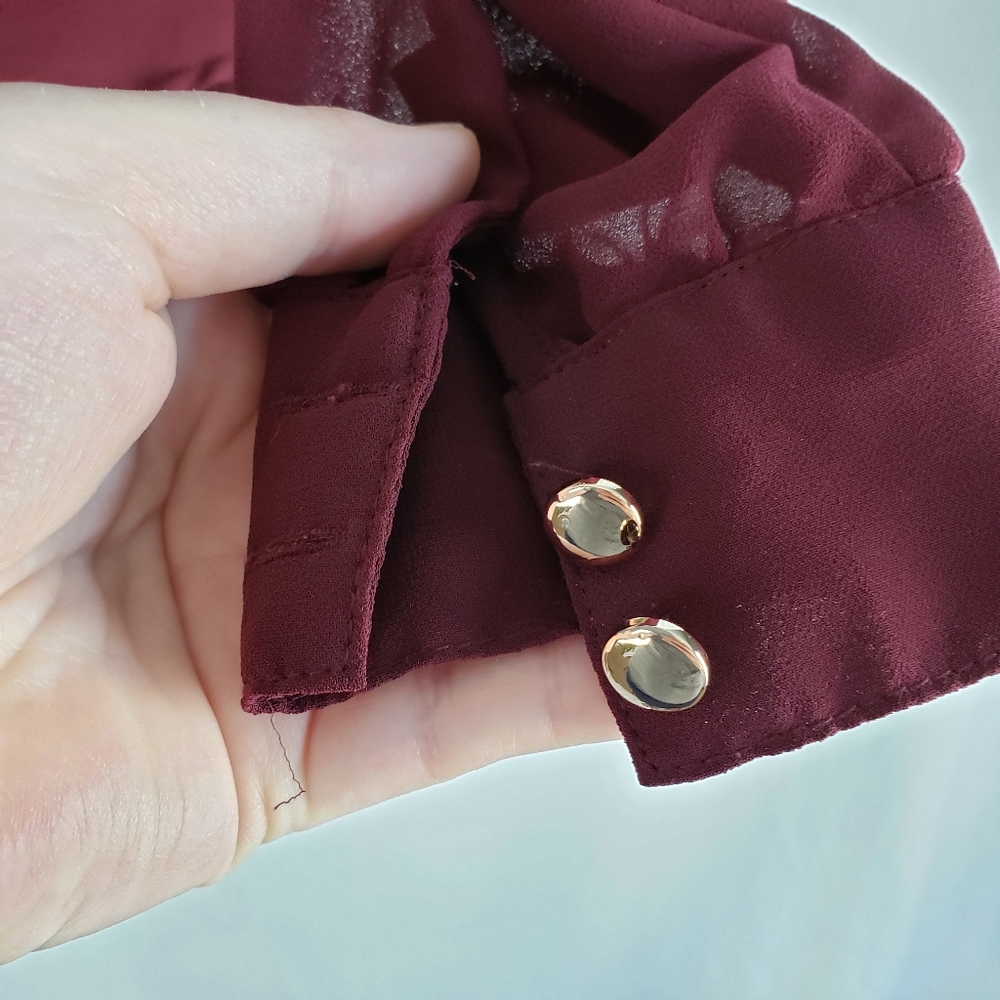 Rue21 Burgundy Gold Pleated Long Sleeve Blouse S - Picture 3 of 7